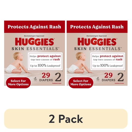 (2 pack) Huggies Skin Essentials Baby Diapers for Sensitive Skin, Size 2 (12-18 lbs), 29 Count (Select for More)
