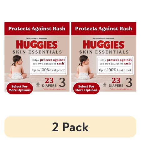 (2 pack) Huggies Skin Essentials Baby Diapers for Sensitive Skin, Size 3 (16-28 lbs), 23 Count (Select for More)