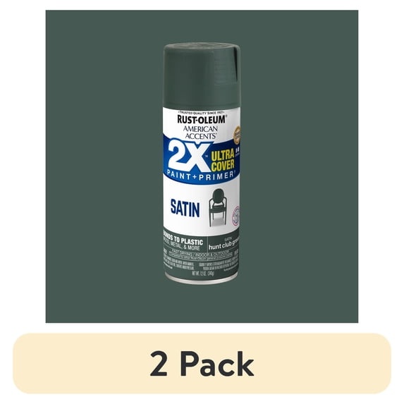 (2 pack) Hunt Club Green, Rust-Oleum American Accents 2X Ultra Cover Satin Spray Paint-354706, 12 oz
