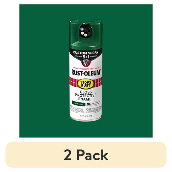 (2 pack) Hunter Green, Rust-Oleum Stops Rust Custom Sprays 5 in 1 Gloss Spray Paint-376891, 12 oz