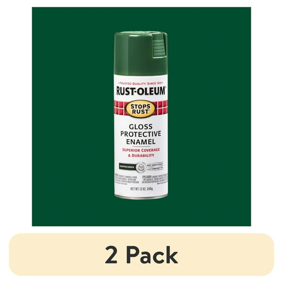 (2 pack) Hunter Green, Rust-Oleum Stops Rust Protective Gloss Enamel Spray Paint-7738830, 12 oz