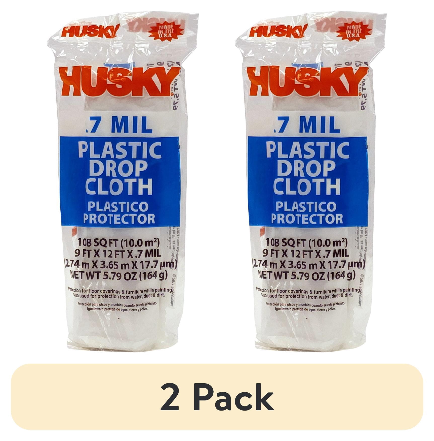 (2 pack) Husky 0.7 Mil Clear Plastic Drop Cloth, 9' Width x 12' Length