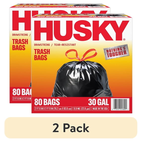 (2 pack) Husky 30 Gallon Large Drawstring Trash Bags, 80 Bags