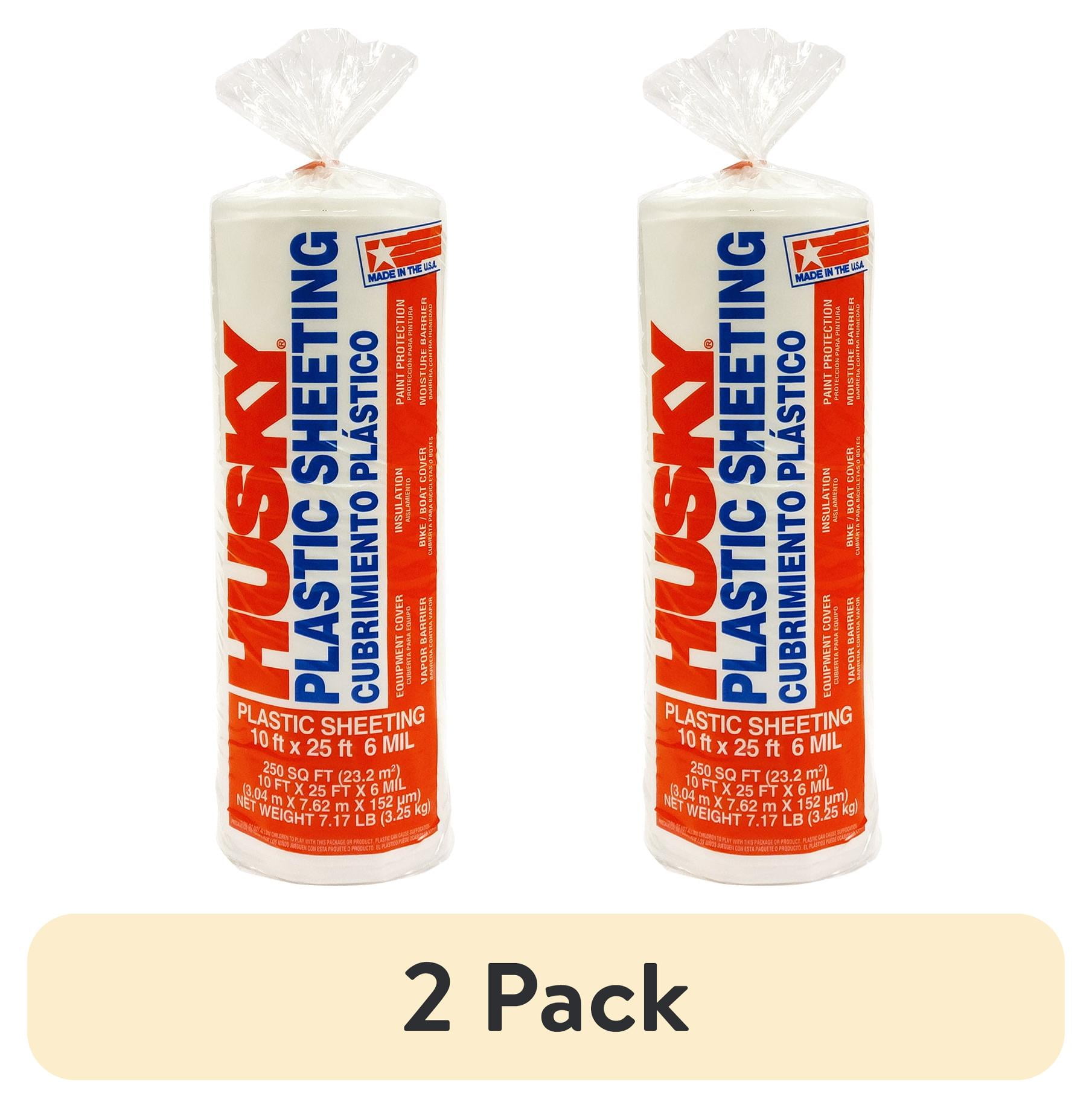 (2 pack) Husky 6 Mil Heavy Duty Clear Plastic Sheeting, 10 ft. x 25 ft.