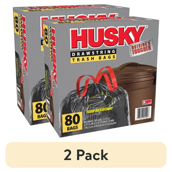 (2 pack) Husky 30 Gallon Large Drawstring Trash Bags, 80 Bags