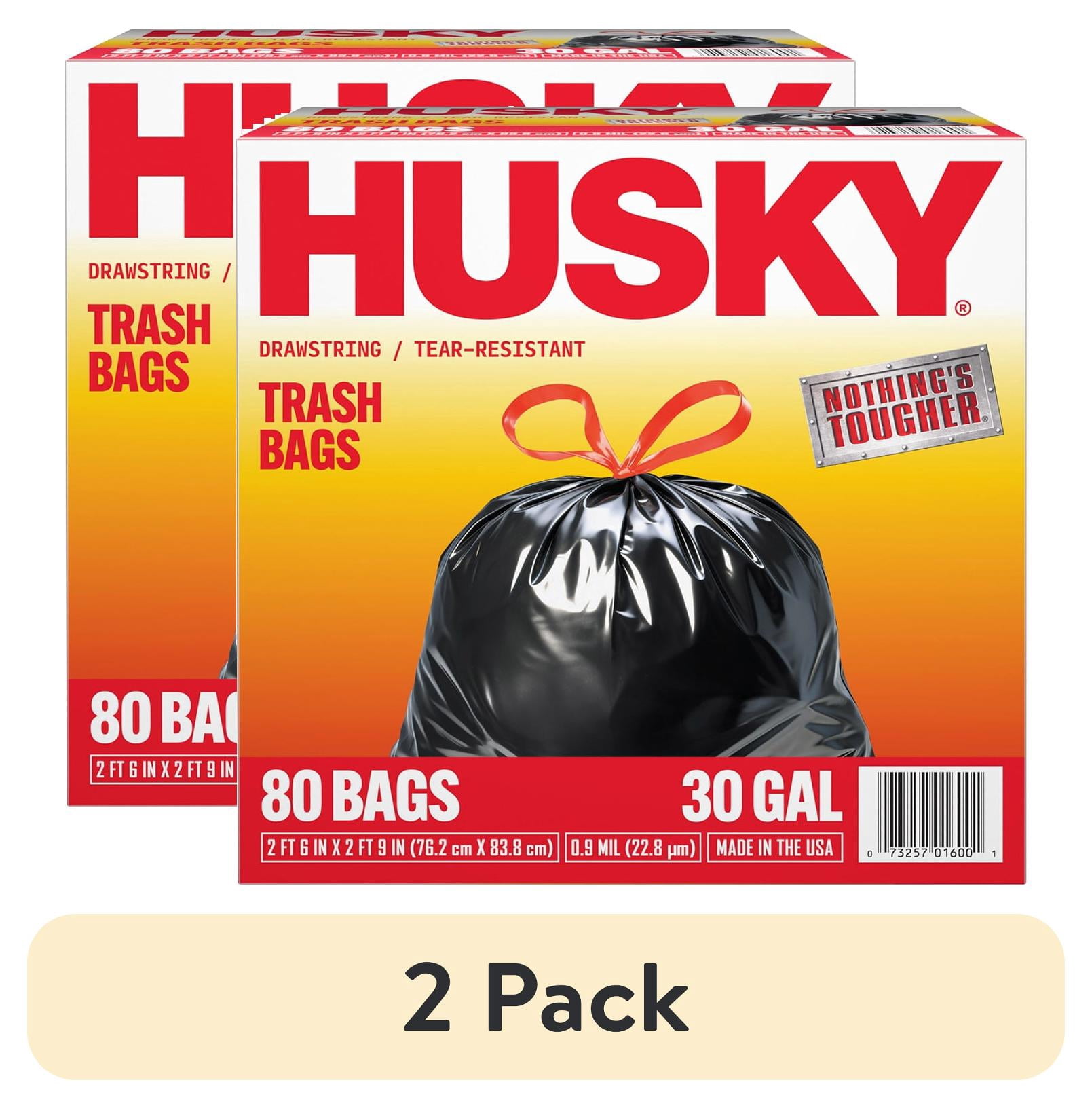 (2 pack) Husky 30 Gallon Large Drawstring Trash Bags, 80 Bags