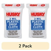 (2 pack) Husky 2 Mil Clear Plastic Drop Cloth, 9 ft. x 12 ft.