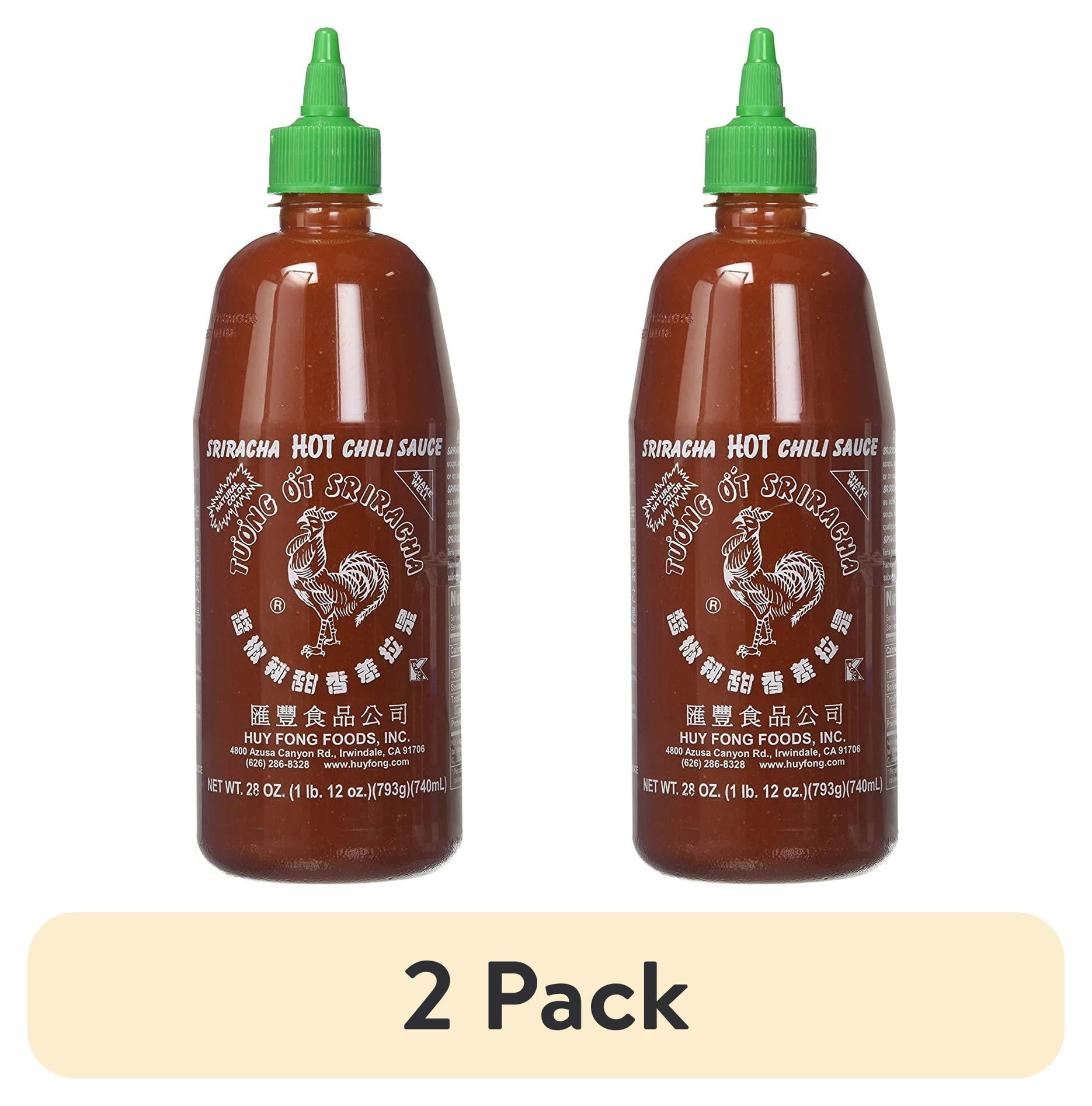 (2 pack) Huy Fong Foods Sriracha Hot Chili Sauce, 28oz (793g) Bottle