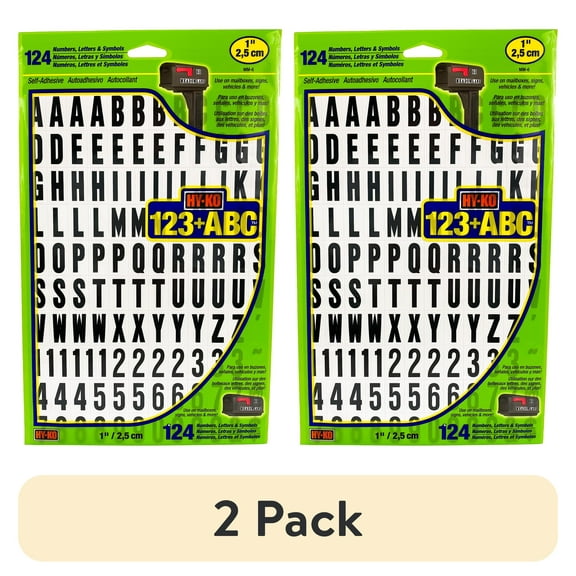 (2 pack) Hy-Ko 1" Vinyl Black and White Self-Adhesive Sticker Letters and Numbers Set, 96 Pieces