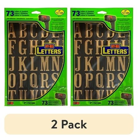 (2 pack) Hy-Ko 2 inch Black and Gold Self-Adhesive Vinyl Letters Kit, 73 Pieces