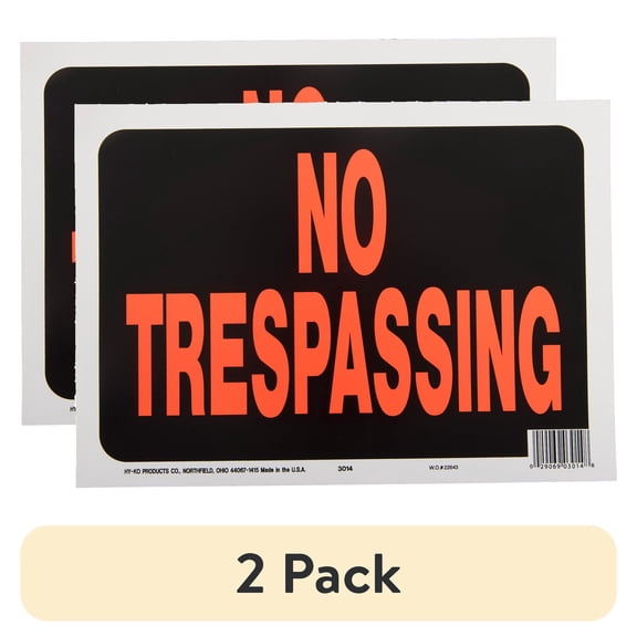 (2 pack) Hy-Ko 8.5 x 12 Plastic No Trespassing Property Sign, Bold Colors
