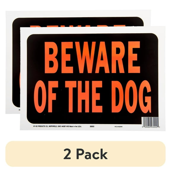(2 pack) Hy-Ko 8.5 x 12 inch Plastic Beware of The Dog Sign Orange and Black