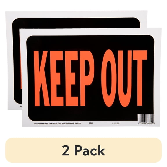 (2 pack) Hy-Ko 8.5 x 12 inch Plastic Keep Out Sign, Weather Resistant, Bold Orange and Black Color