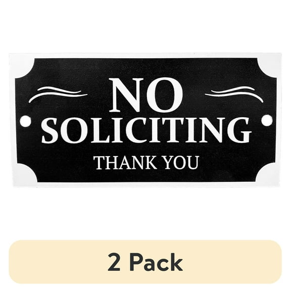 (2 pack) Hy-Ko No Soliciting Plaque, 3”x6”, Plastic, Includes Adhesive Tape