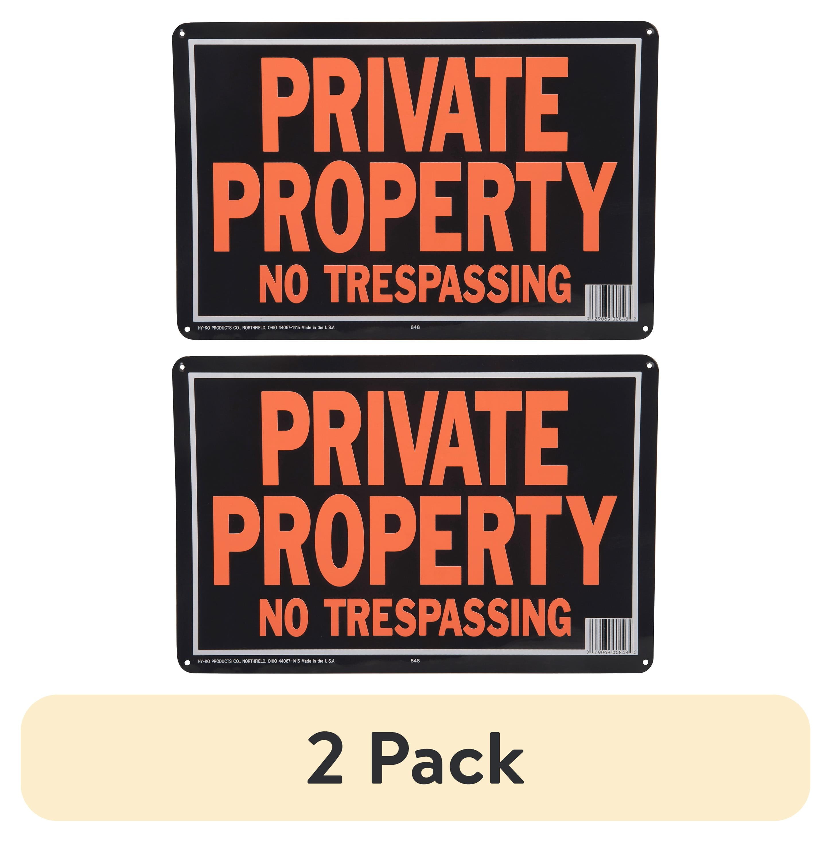 (2 pack) Hy-Ko Products 848 Private Property No Trespassing Aluminum Sign 9.25" x 14" Orange/Black, 1 Piece