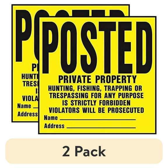 (2 pack) Hy-Ko Yellow 11 x 11 inch Plastic Posted Private Property Sign, Place for Name and Address