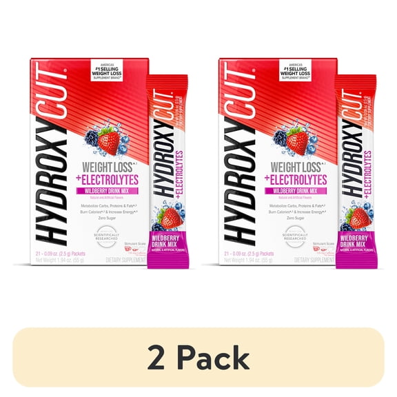 (2 pack) Hydroxycut Original Weight Loss Powder Drink Mix Packets, Burn Calories, Increase Energy, Wildberry Blast, 21 Count