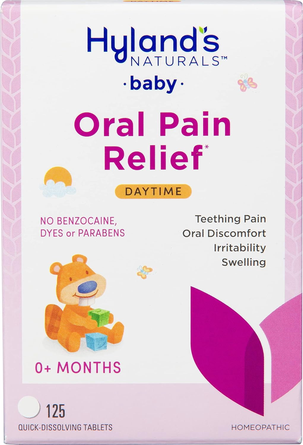 (2 pack) Hyland's Baby Daytime Oral Pain Relief Tablets for Oral Discomfort and Swelling, 125 Count