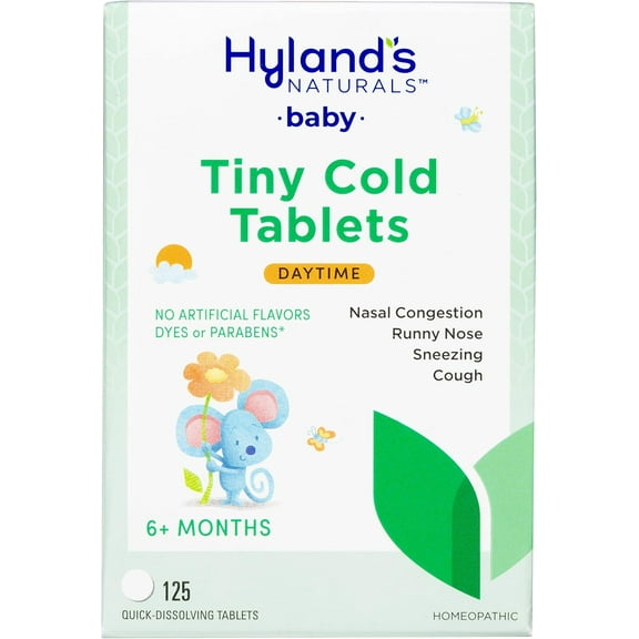 (2 pack) Hyland's Naturals Baby Tiny Cold Tablets, Natural Relief of Runny Nose and Congestion Due to Colds, 125 Quick-Dissolving Tablets