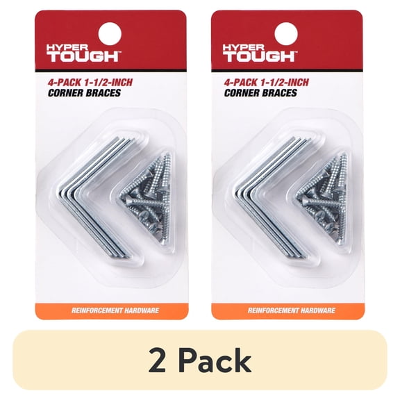 (2 pack) Hyper Tough 1-1/2 Inch x 1-1/2 Inch Corner Brace, Steel, Zinc Plated (4 Pack), Assembled Product Depth 5.6 Inch