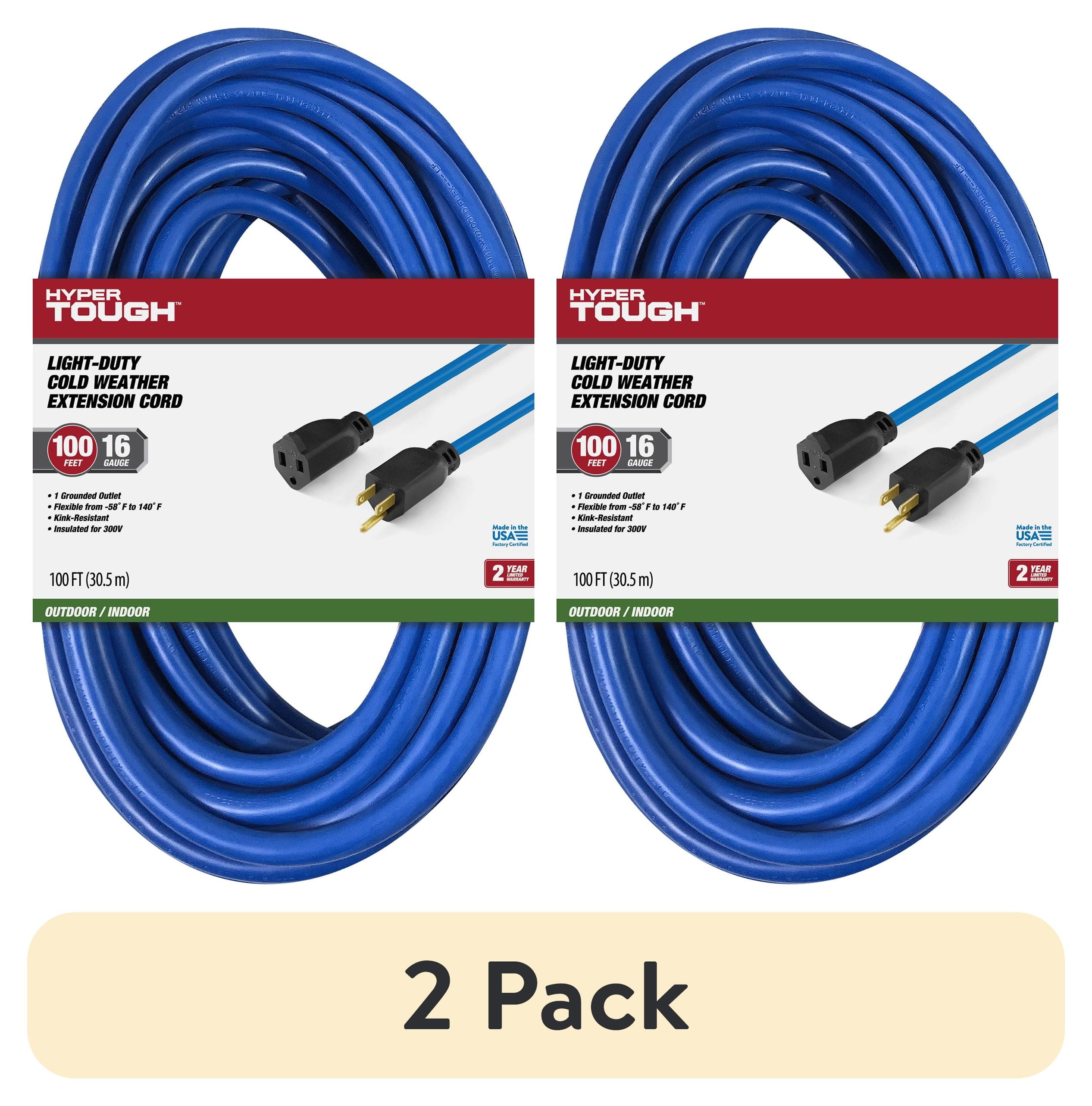 2 pack) Hyper Tough 100FT Indoor/ Outdoor Extension Cord, 16 AWG