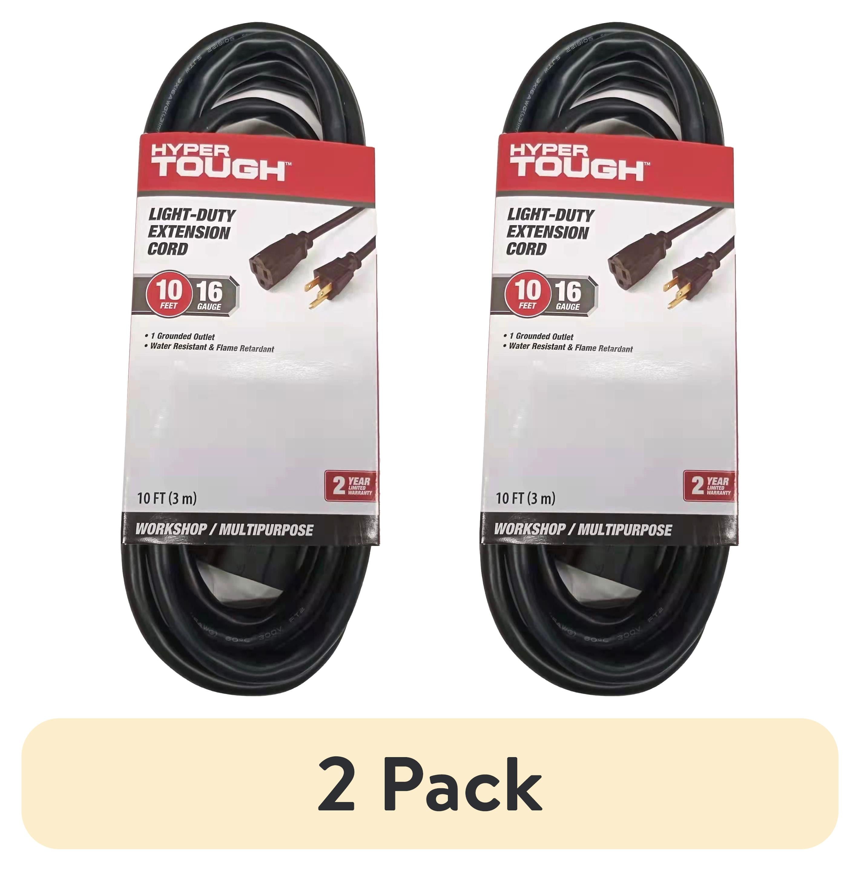 (2 pack) Hyper Tough 10FT 16AWG 3 Prong Black Outdoor Single Outlet Extension Cord, 13 amps