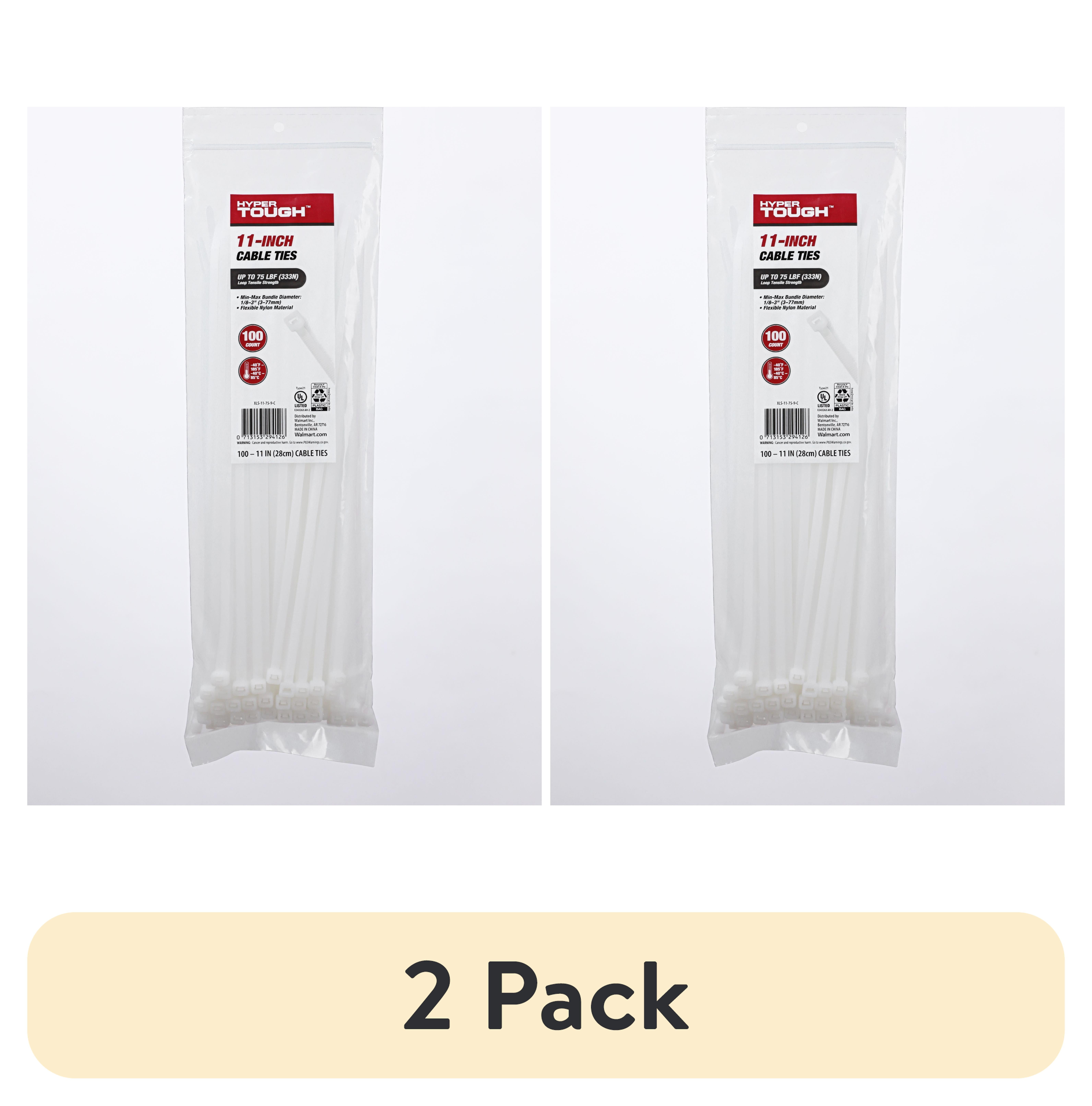 (2 pack) Hyper Tough 11 inch Cable Tie 75lbs Natural Color 100Pcs