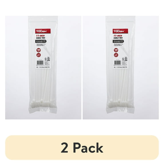 (2 pack) Hyper Tough 11 inch Cable Tie 75lbs Natural Color 100Pcs