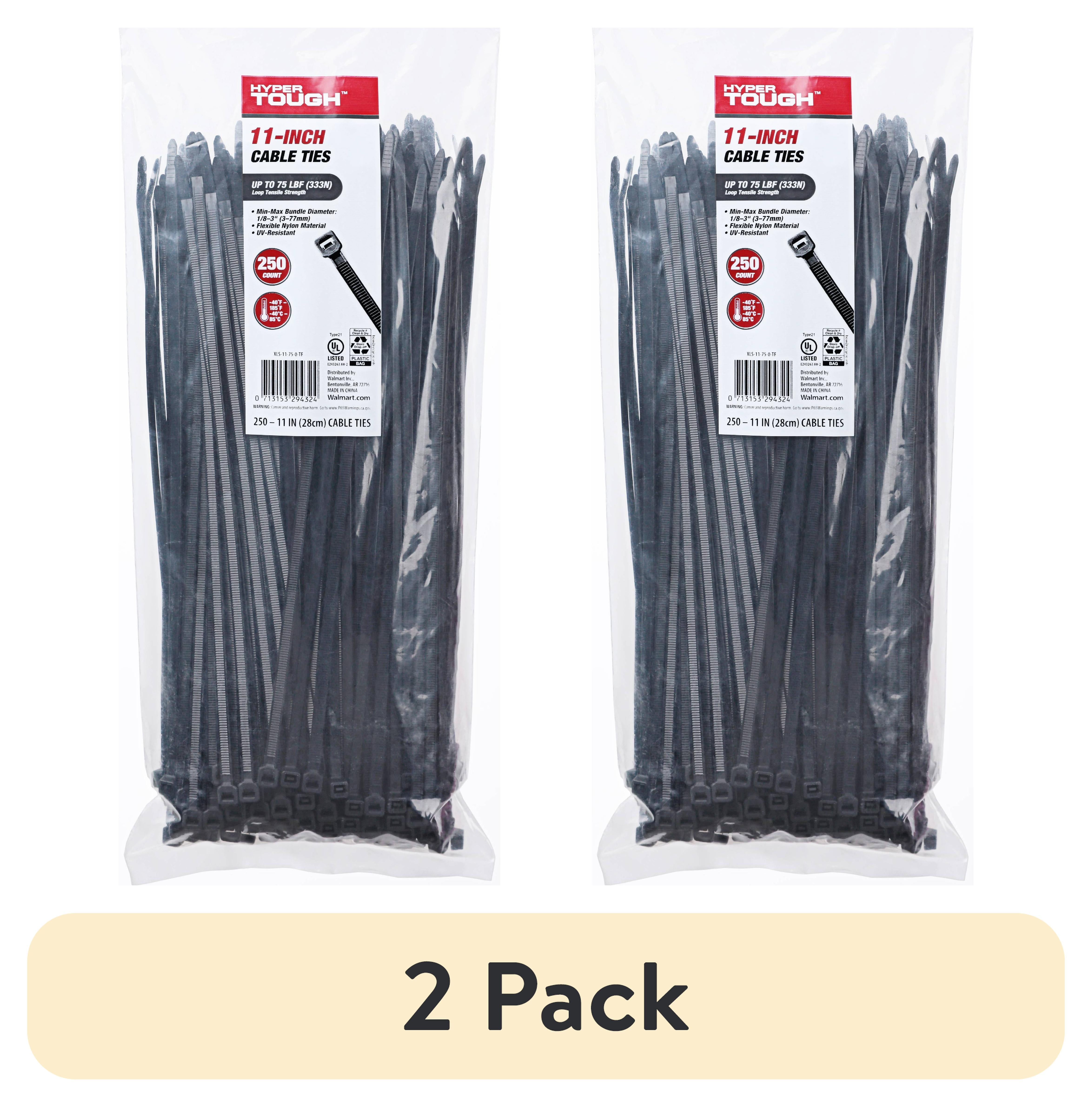 (2 pack) Hyper Tough 11inch Cable Tie 75lbf Uv Black 250Pcs