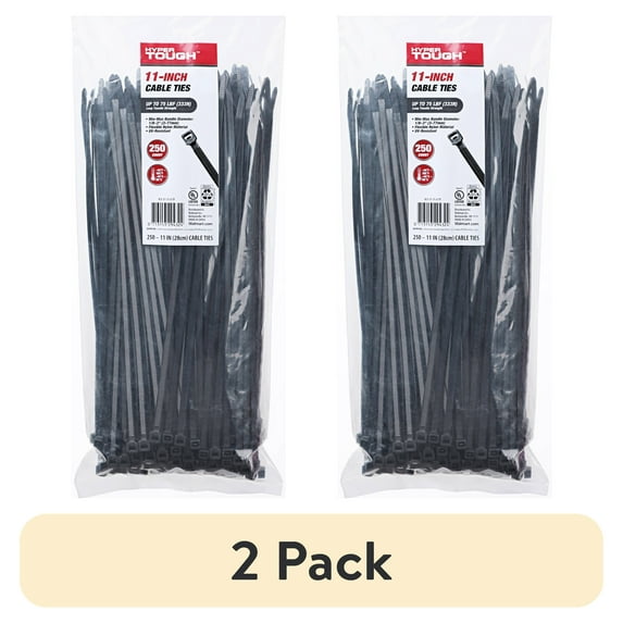 (2 pack) Hyper Tough 11inch Cable Tie 75lbf Uv Black 250Pcs