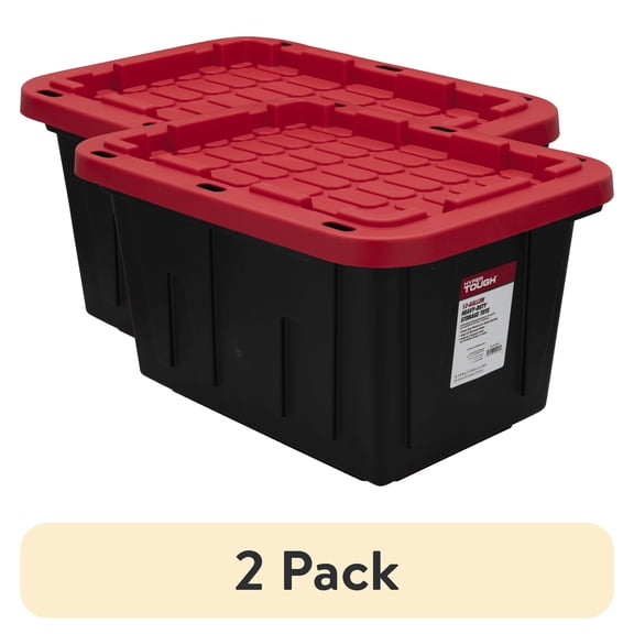 Hyper Tough - 12 Gallon Snap Lid Storage Bin, Black/Red Lid, Multiple Count