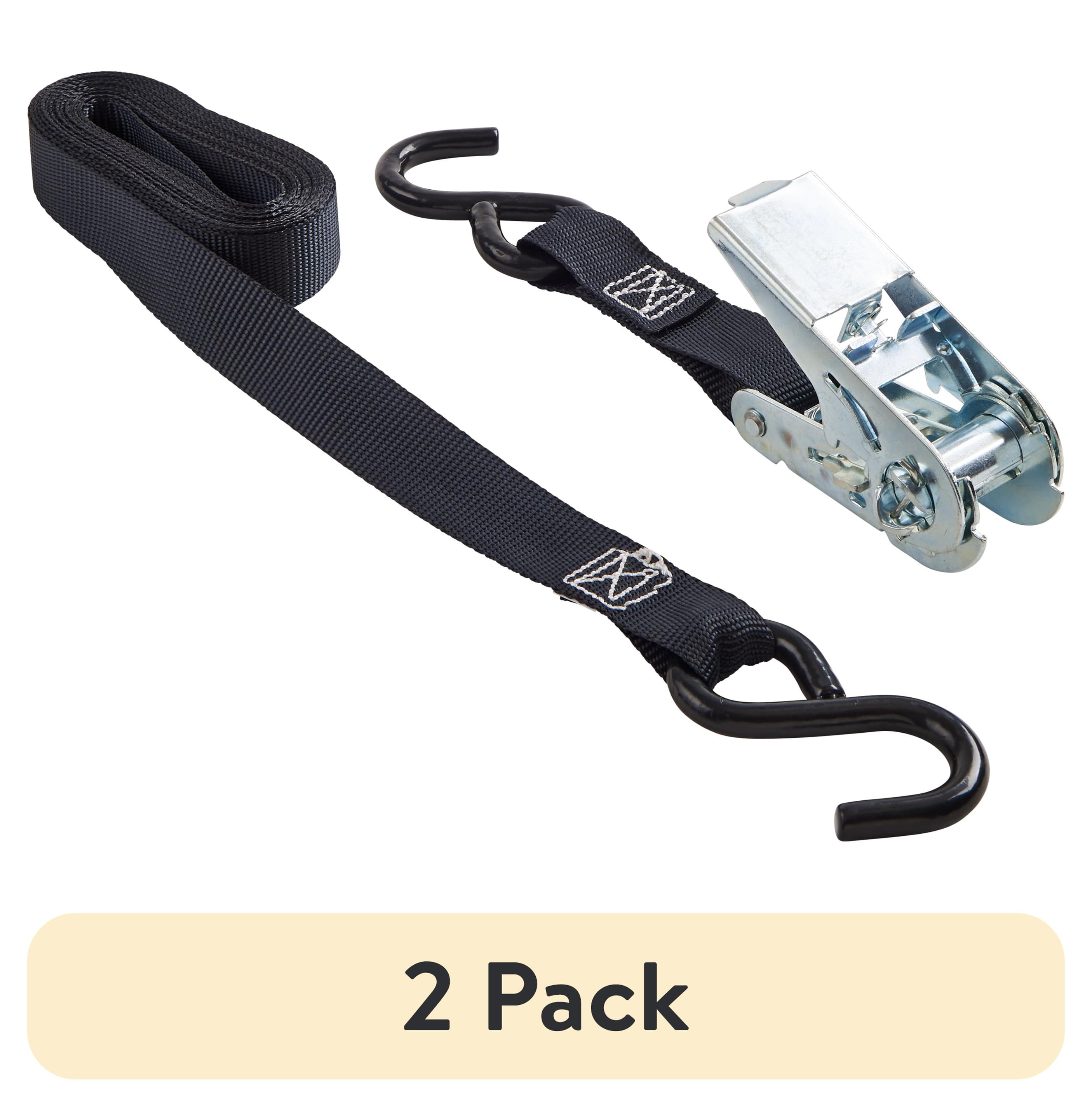 (2 pack) Hyper Tough 12 ft x 1 in Black Ratchet Tie-Down with Coated S-Hooks
