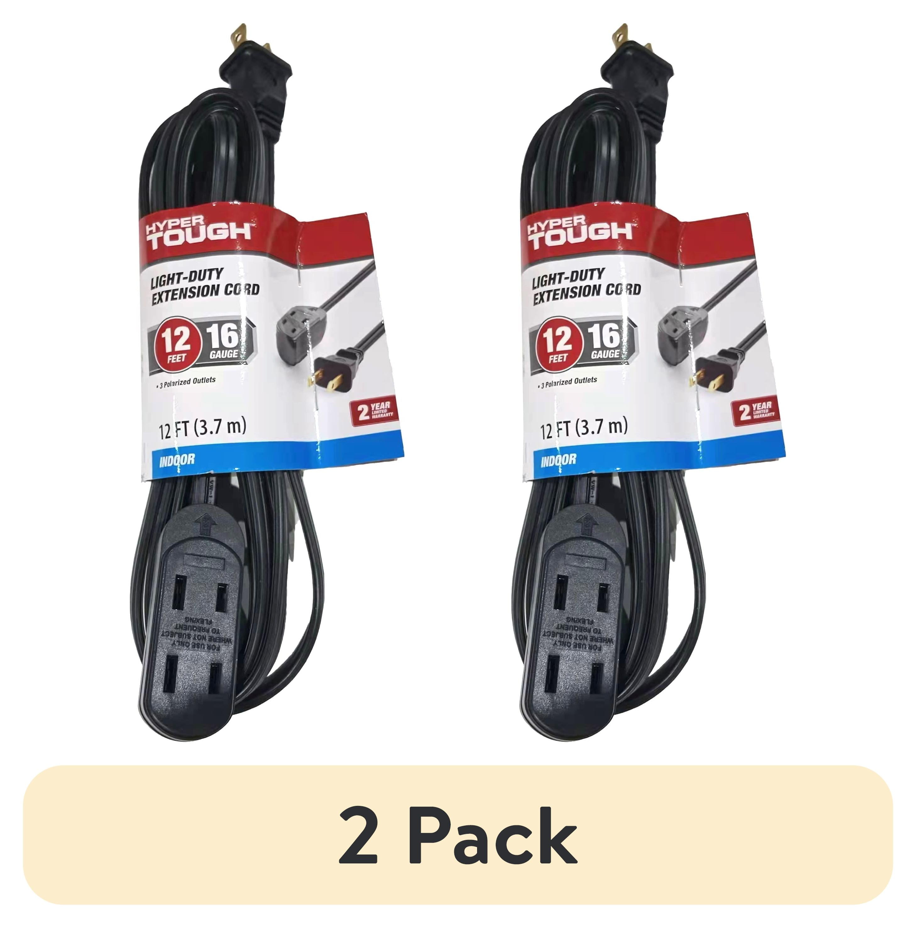 (2 pack) Hyper Tough 12 Ft 16 AWG 2-Prong Black Indoor Extension Cord, 125V 13A