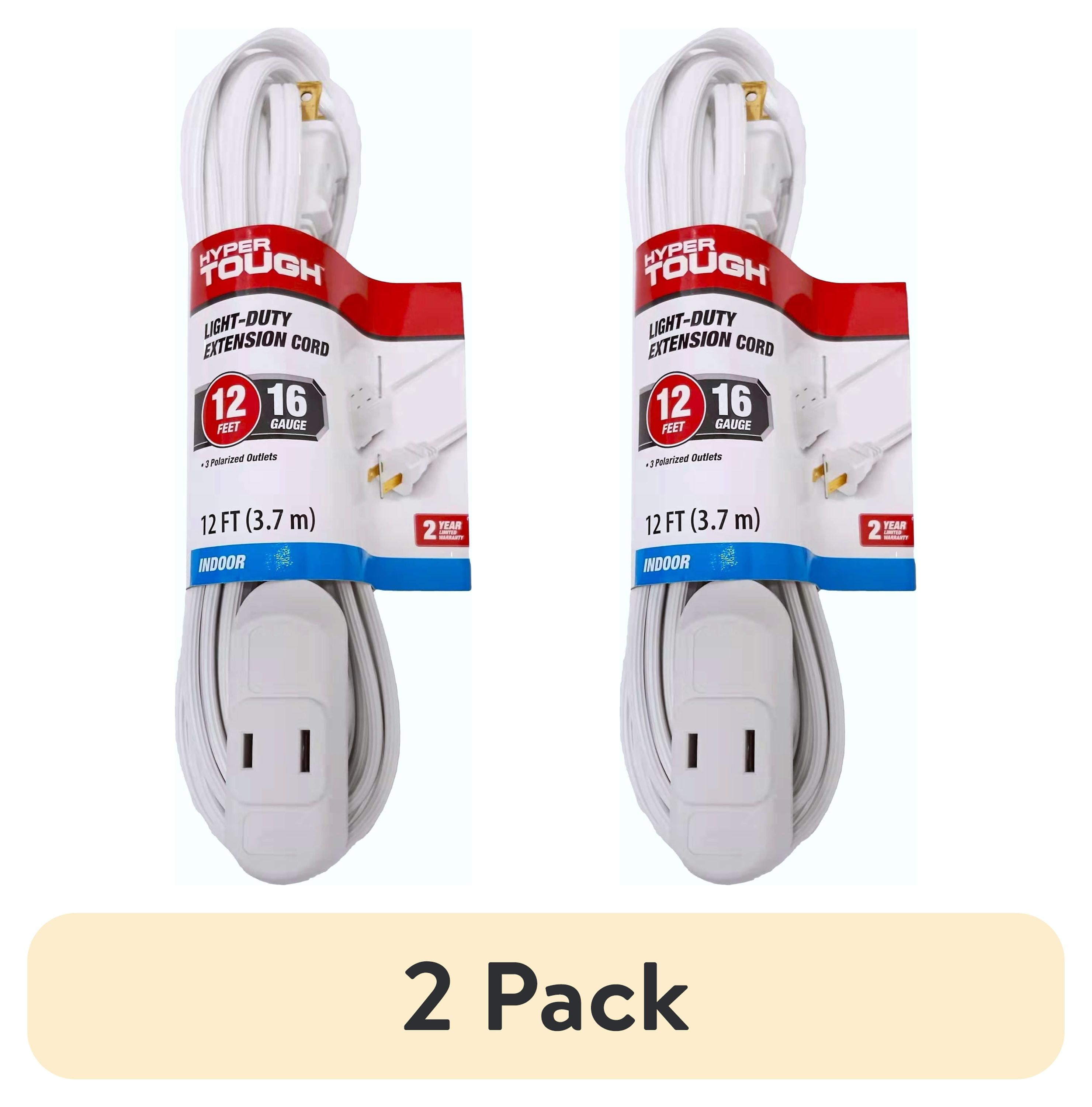 (2 pack) Hyper Tough 12FT 16AWG 2-Prong White Indoor Extension Cord, 125V, 13A