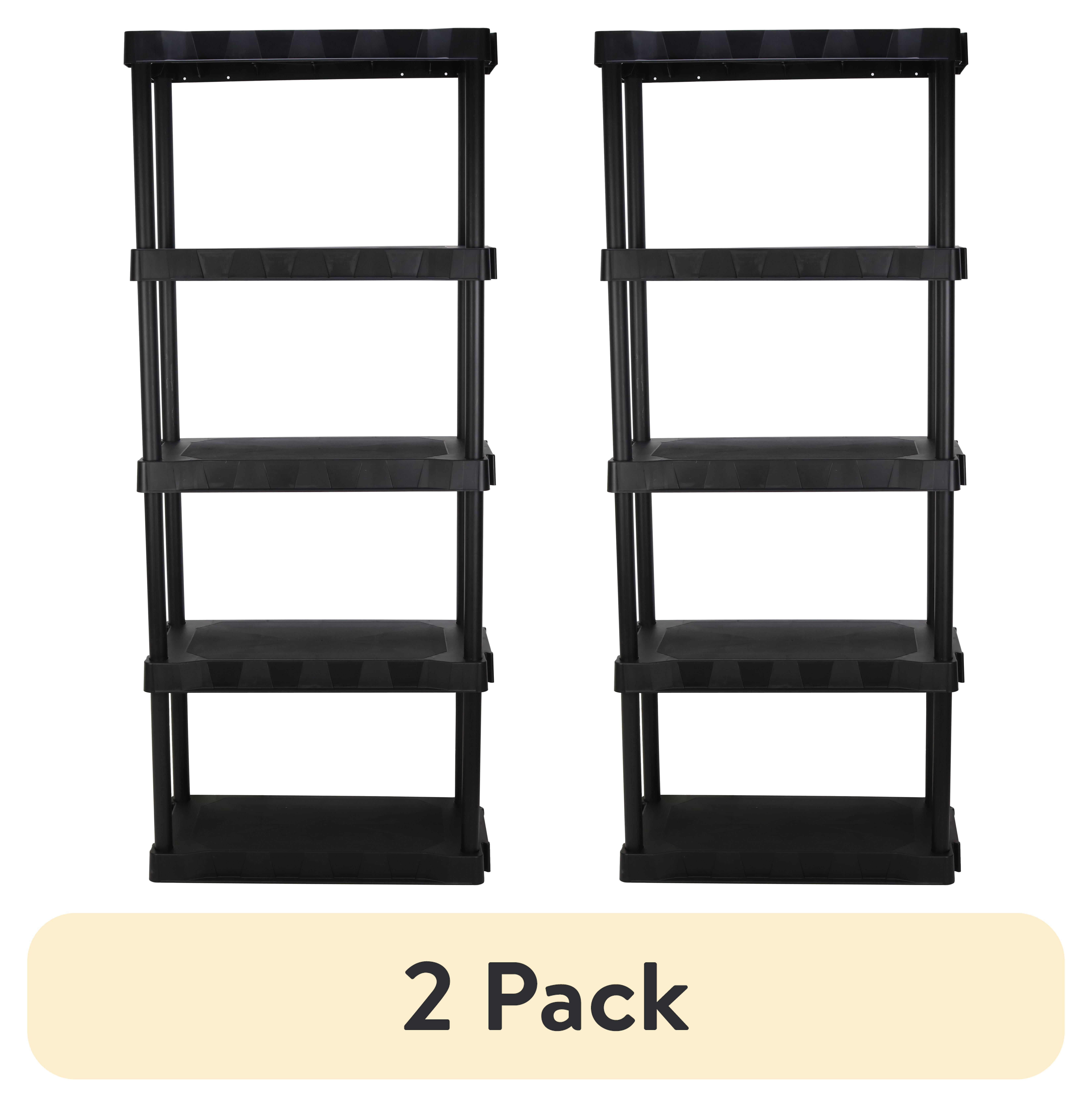 2 pack) Hyper Tough 5-Tier Black Plastic Shelf Unit, 13.88 in D x
