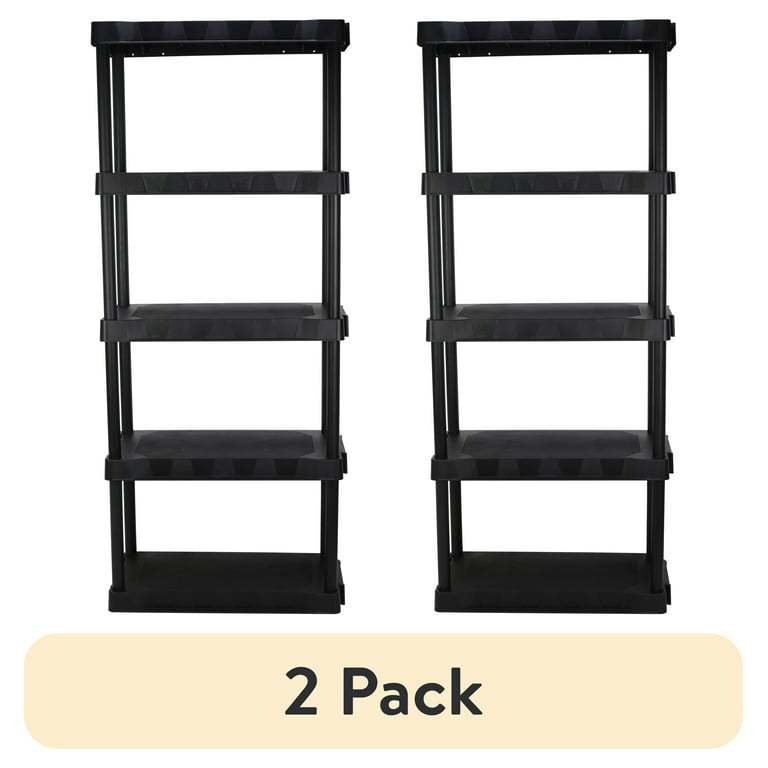 2 pack) Hyper Tough 5-Tier Black Plastic Shelf Unit, 68.8 H x 30 W