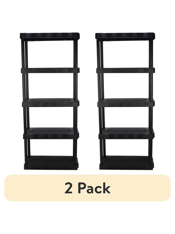 (2 pack) (2 pack) Hyper Tough 5-Tier Black Plastic Shelf Unit, 13.88 in D x 30 in W x 68.8 in H, 350 lb Capacity