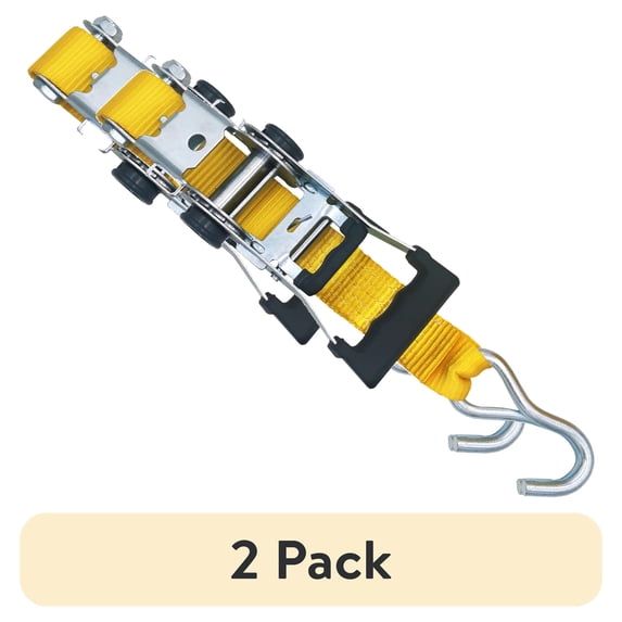 (2 pack) Hyper Tough 15 feet Steel Ratchet Tie-Down, 1666 lbs with S-Hooks 2-Pack, Yellow, 44.4 oz