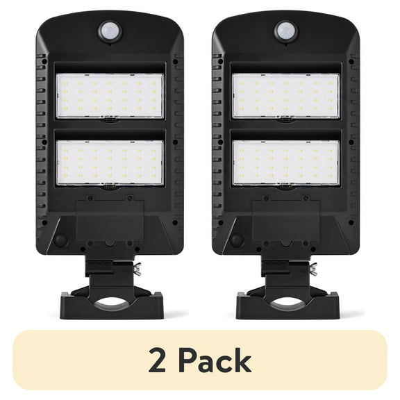 (2 pack) Hyper Tough 1500 Lumens Solar Powered Motion Street and Area Light Dusk to Dawn Pole Mount, Black, 120° Beam Angle