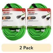 (2 pack) Hyper Tough 16AWGX3C 100ft Indoor and Outdoor Light Duty High Visibility Green Vinyl Extension Cord