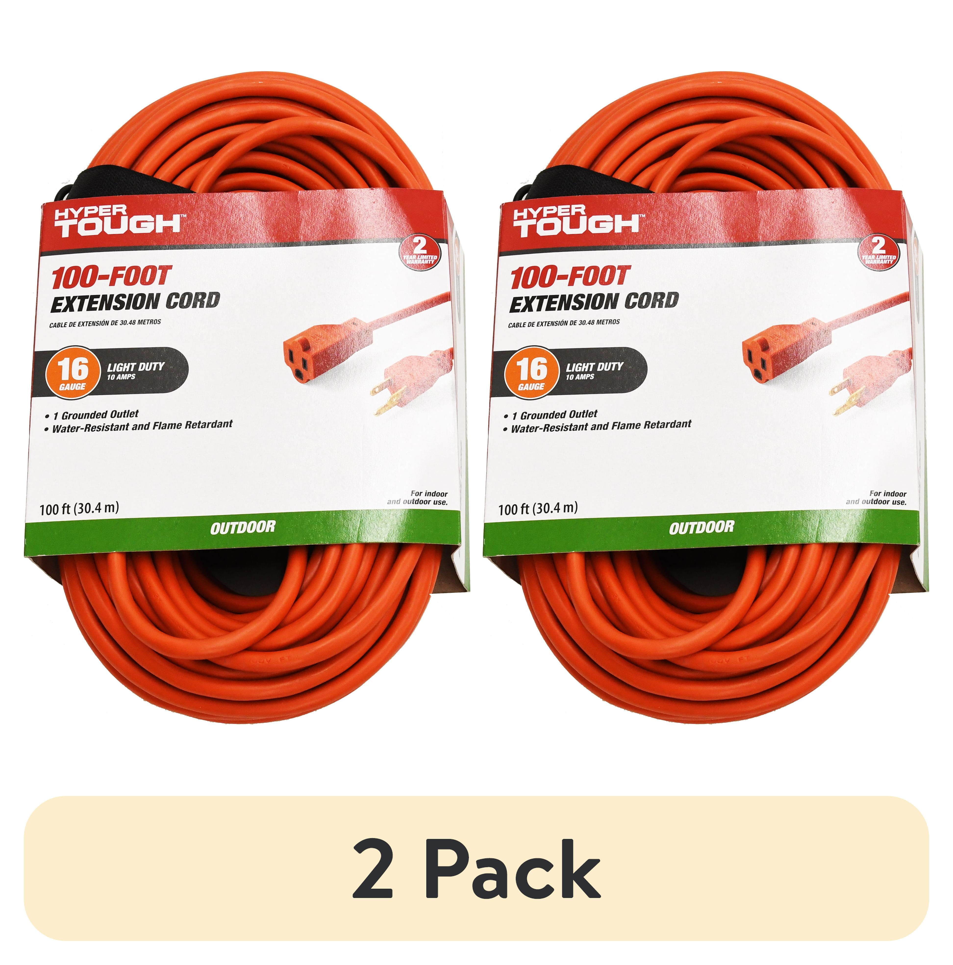 (2 pack) Hyper Tough 16AWGX3C 100ft Indoor and Outdoor Light Duty Orange Vinyl Extension Cord