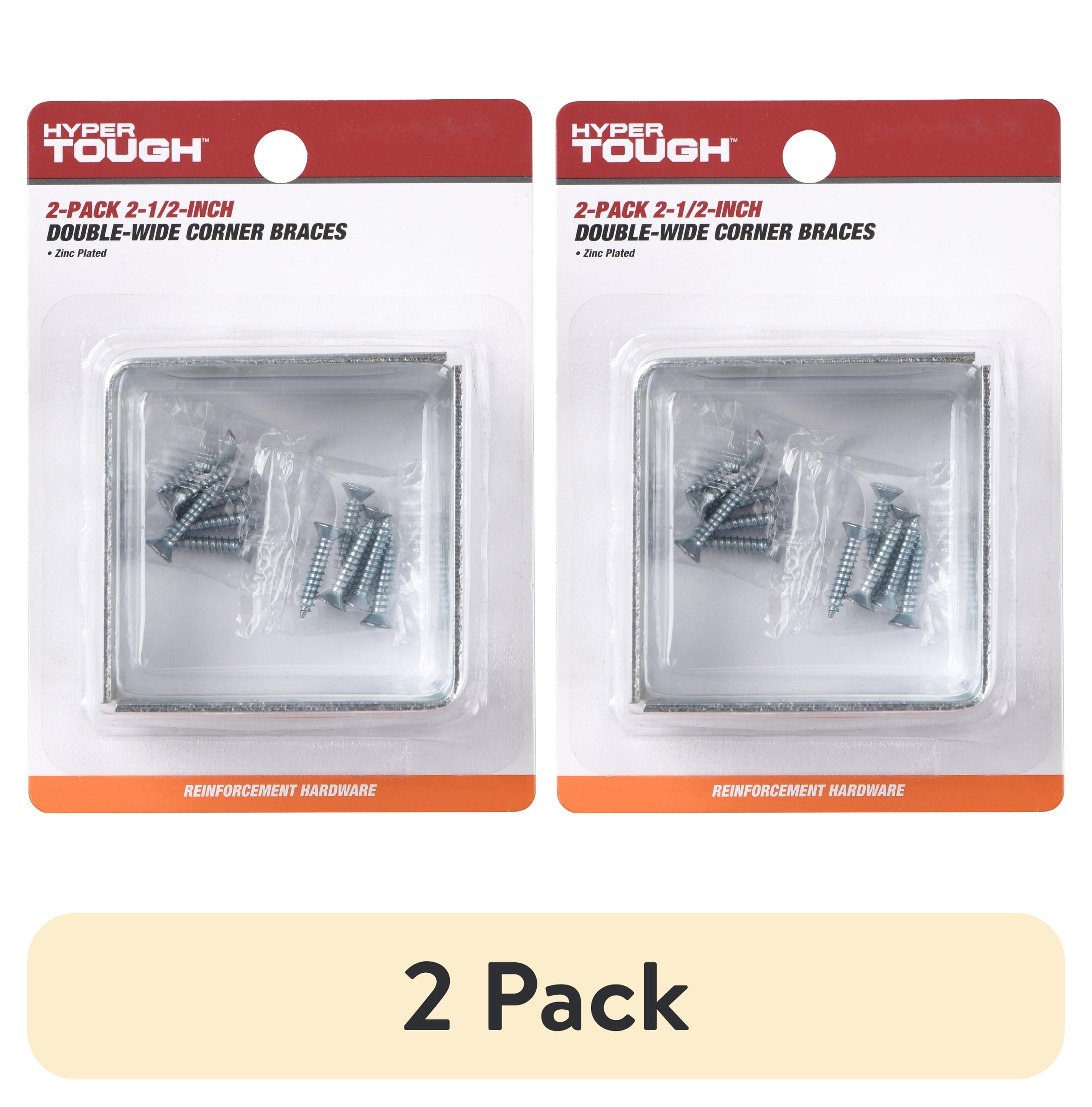 (2 pack) Hyper Tough 2-1/2 inch. x 2-1/2 inch. Double Wide Corner Brace, Steel, Zinc Plated (2 Pack), 2.5 X 1.5 X 0.071 inch