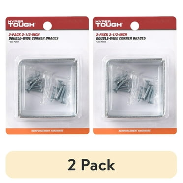 (2 pack) Hyper Tough 2-1/2 inch. x 2-1/2 inch. Double Wide Corner Brace, Steel, Zinc Plated (2 Pack), 2.5 X 1.5 X 0.071 inch