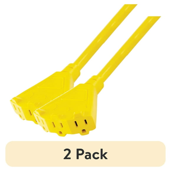 (2 pack) Hyper Tough 2 Foot Heavy Duty Adapter Extension Cord,15 Amps,  Yellow