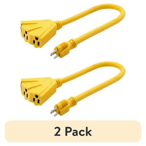 (2 pack) Hyper Tough Heavy Duty 2 Ft Yellow Extension Cord, 15 Amp
