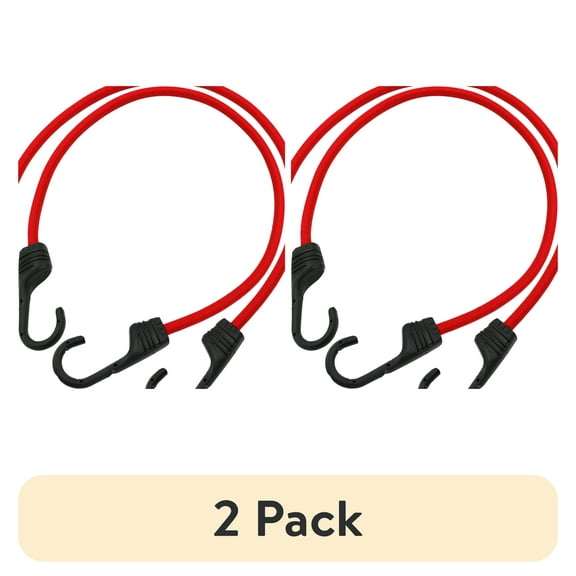 (2 pack) Hyper Tough 2-Pack 24 inch Standard Bungee Cords, Rubber, Red, 0.3 oz
