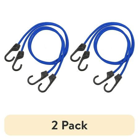 (2 pack) Hyper Tough 2 Pack, 36" Standard Bungee Cords Set, Rubber, Blue, 0.37 oz