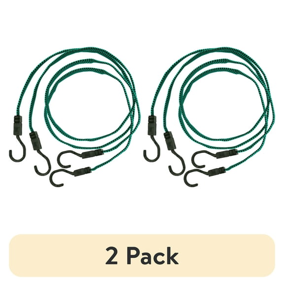 (2 pack) Hyper Tough 2 Pack, 48 inch Flat Bungee Cords, Rubber, Green, 0.45 oz