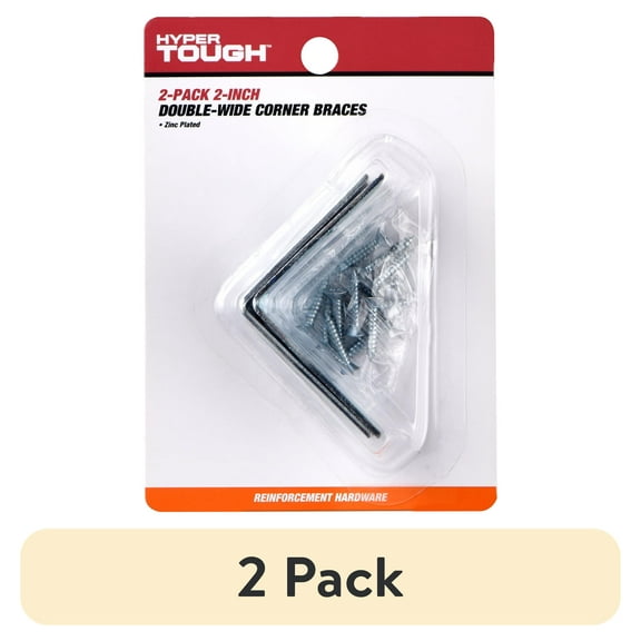(2 pack) Hyper Tough 2 inch. x 2 inch. Double Wide Corner Brace, Steel, Zinc Plated (2 Pack)