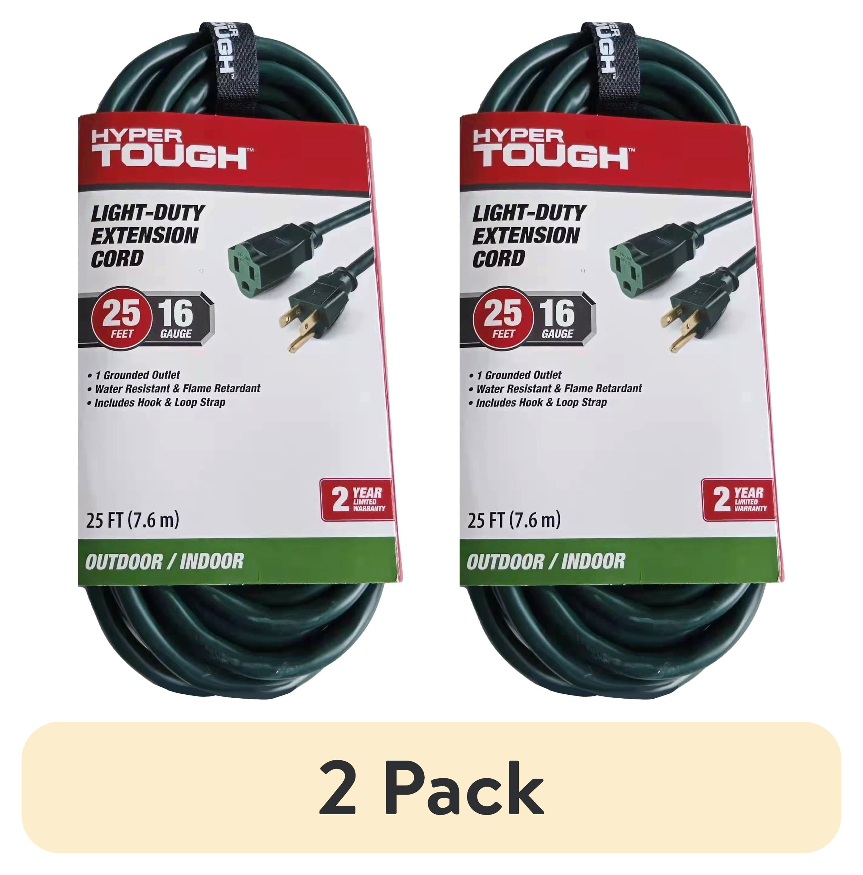 (2 pack) Hyper Tough 25 ft Green 16AWG 3-Prong Single Outlet Outdoor Extension Cord, 13 Amps
